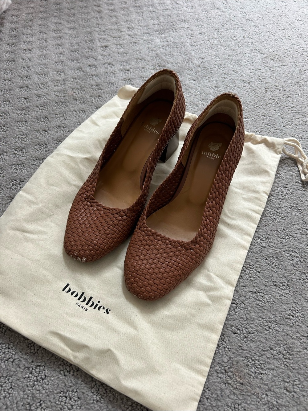 Bobbies Paris Tivia Brown Woven Leather Pumps